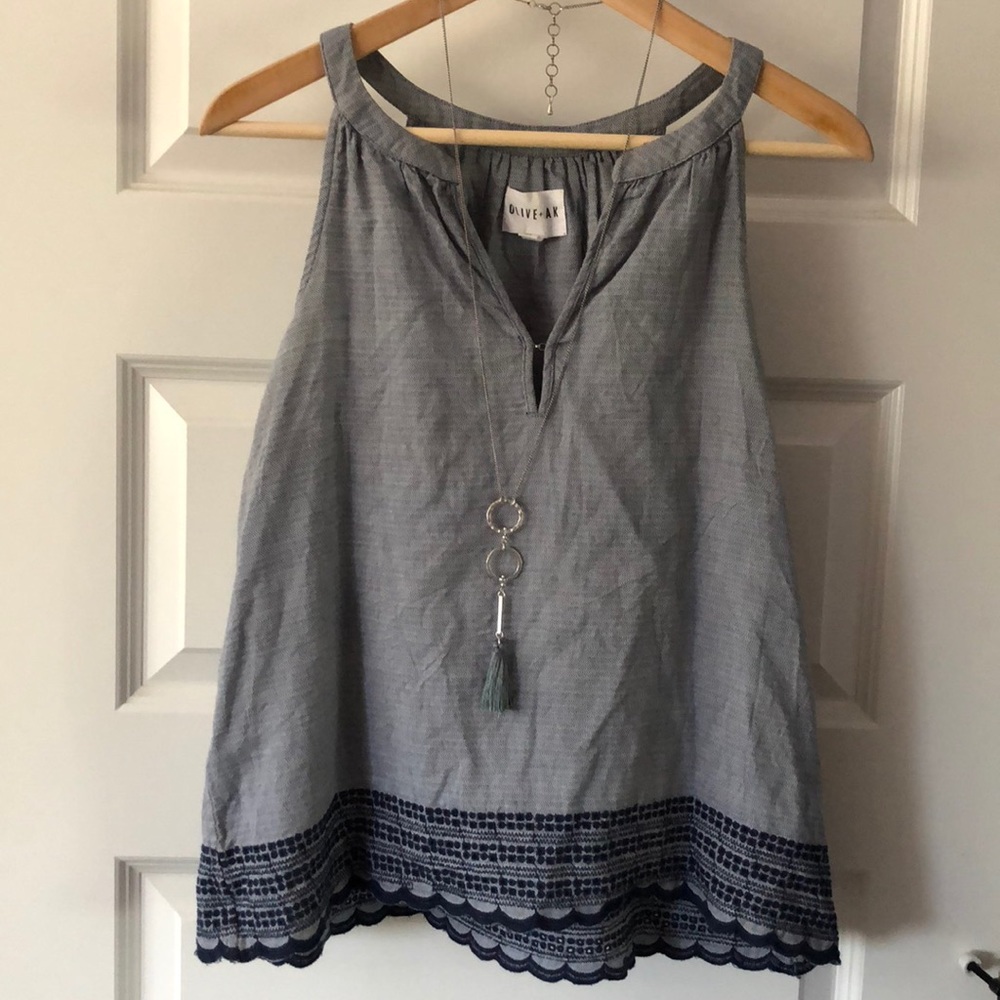 Olive & Oak halter-style tank with embroidered hem
